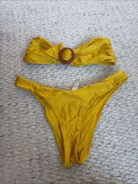 Zimmermann Mustard Yellow Bandeau Bikini with Ring Accent